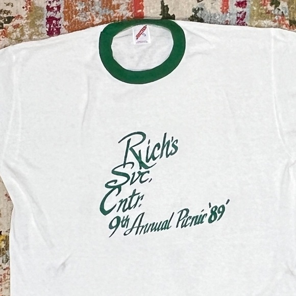 Vtg Single Stitch 80s Ringer Rich's Service Center 1980s Crewneck Tshirt - Picture 2 of 3